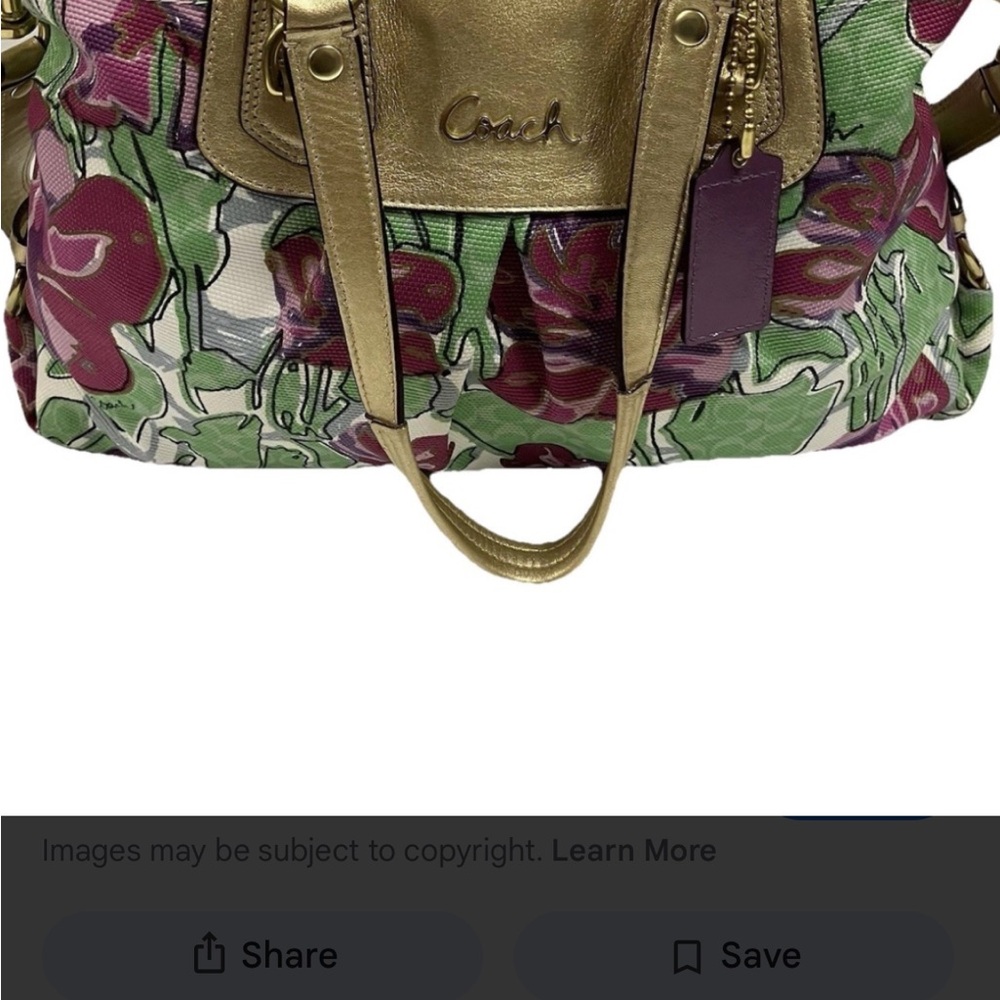 Coach Ashley 2011 Pink & Green Floral Canvas Tote with Gold Leather Accents - Picture 7 of 14